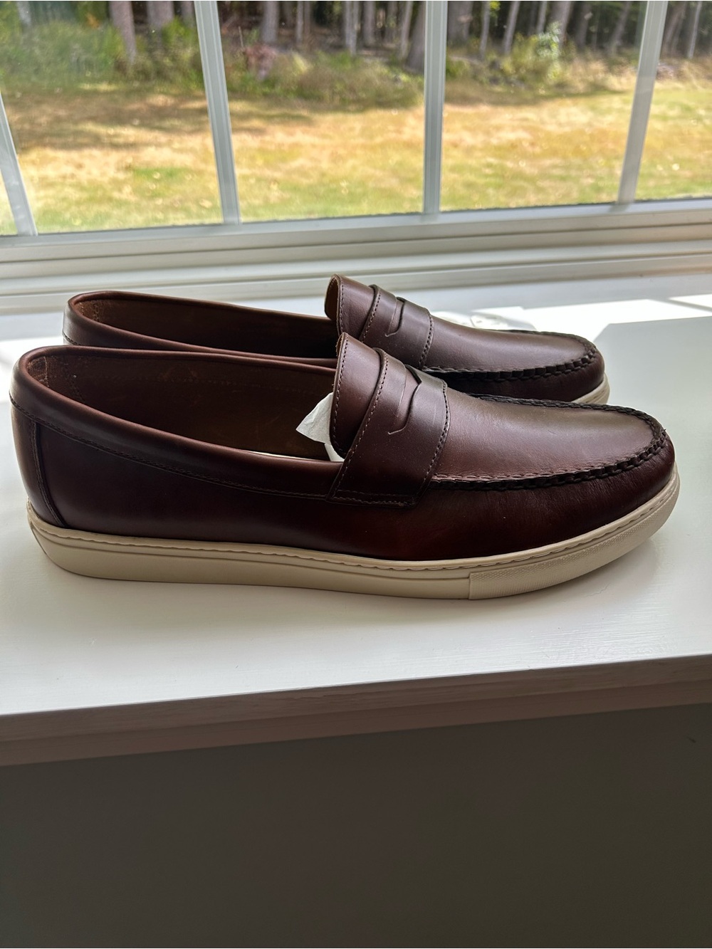 J. Crew Brown Leather Penny Loafers with Cream Sole